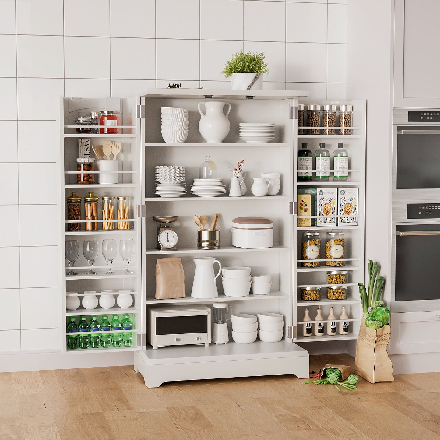FURMAX Kitchen Pantry for Dining Room Living Room, Storage Cabinet with Doors and Adjustable Shelves 41" H x 23.6" W x 12" D ,White