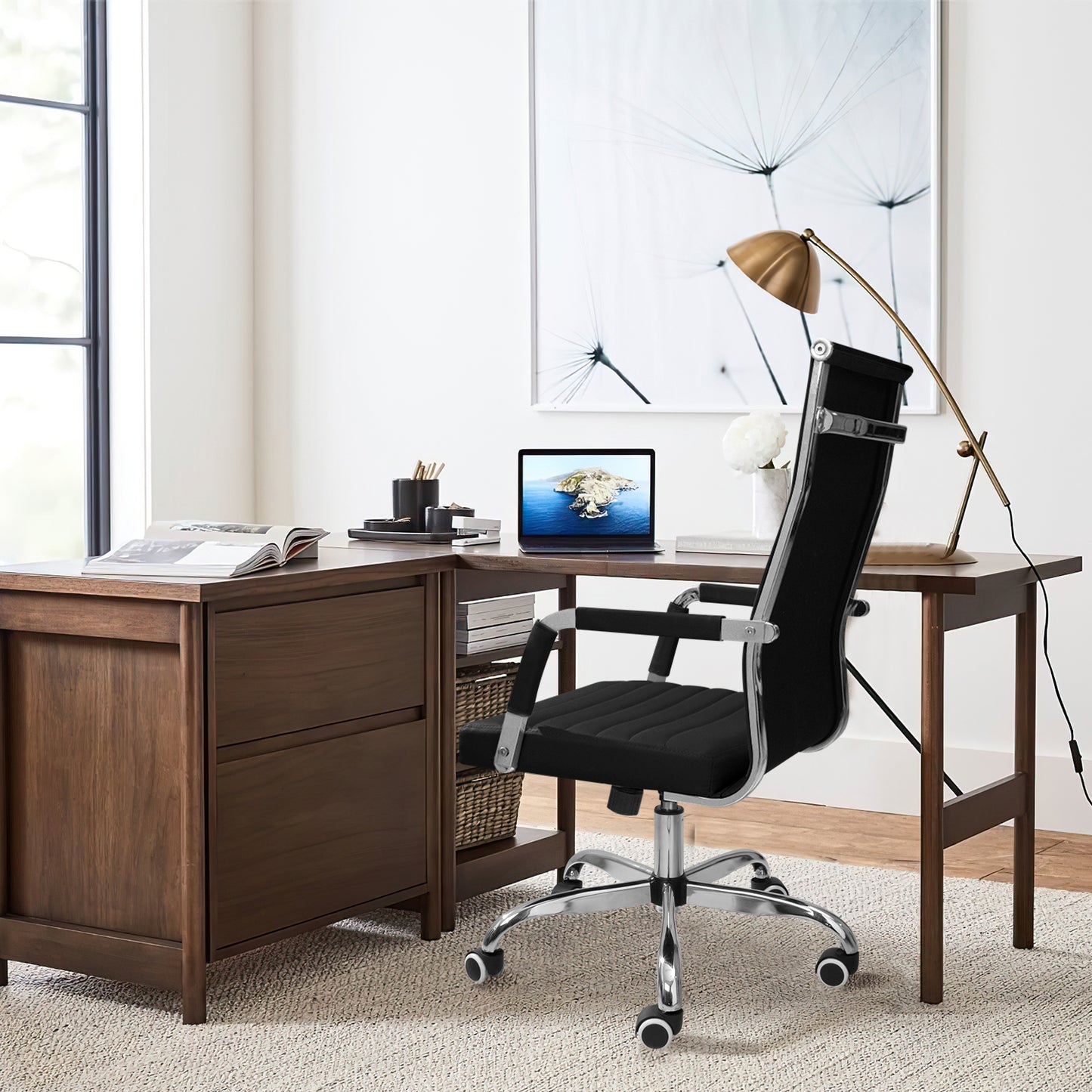 Furmax Ribbed Executive Chair with Swivel & Lumbar Support, 280 lb. Capacity