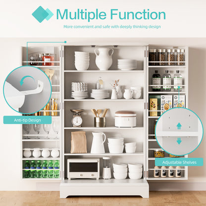 FURMAX Kitchen Pantry for Dining Room Living Room, Storage Cabinet with Doors and Adjustable Shelves 41" H x 23.6" W x 12" D ,White