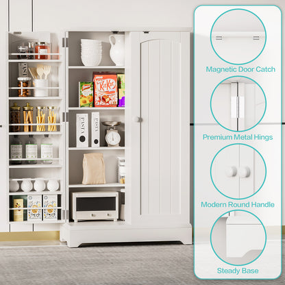 FURMAX Kitchen Pantry for Dining Room Living Room, Storage Cabinet with Doors and Adjustable Shelves 41" H x 23.6" W x 12" D ,White