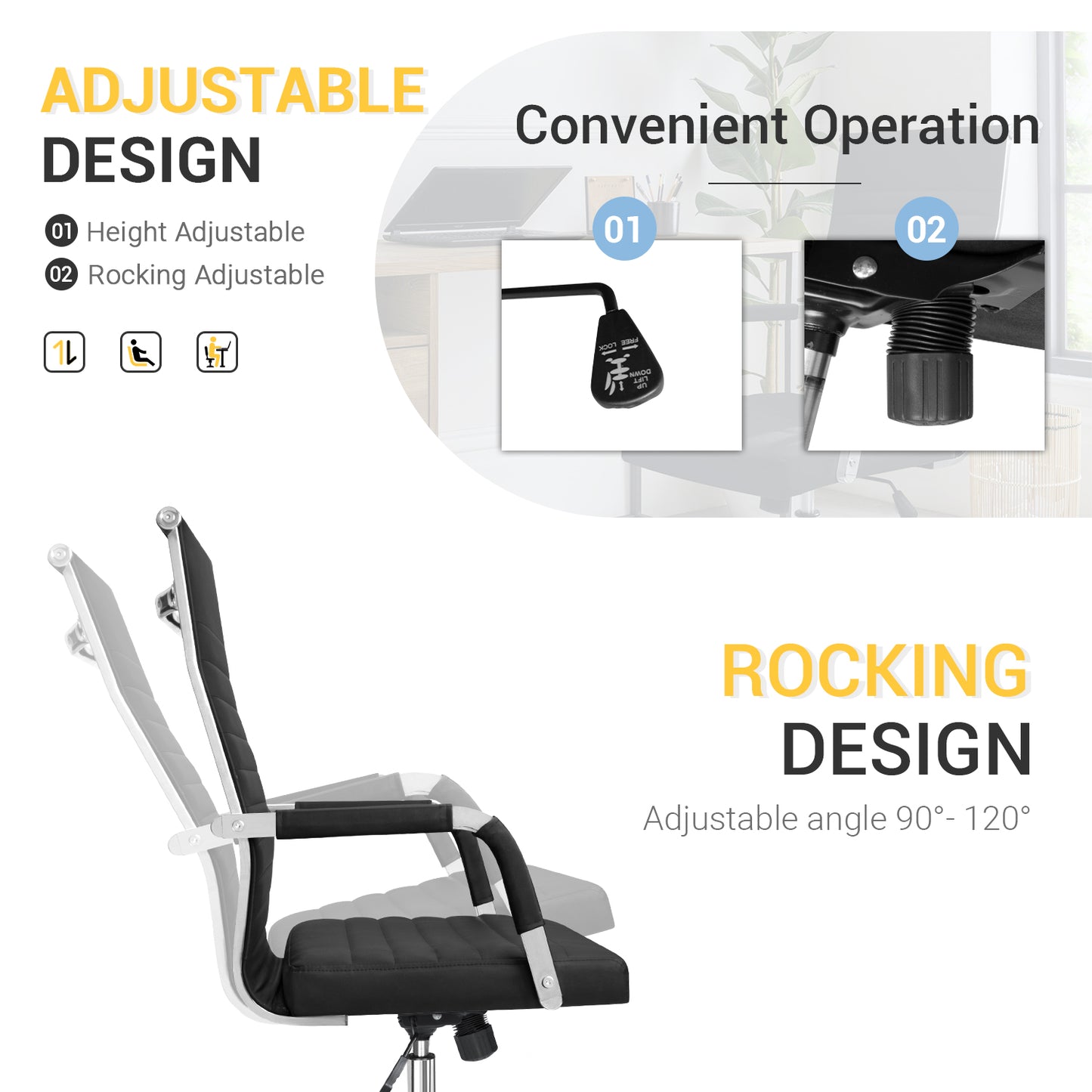 Furmax Ribbed Executive Chair with Swivel & Lumbar Support, 280 lb. Capacity