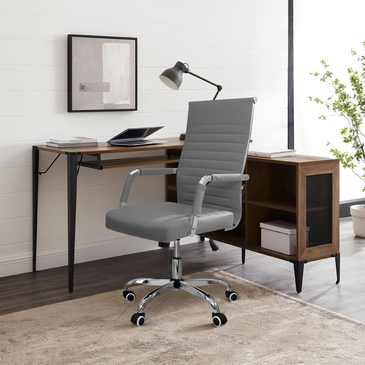 Furmax Ribbed Executive Chair with Swivel & Lumbar Support, 280 lb. Capacity