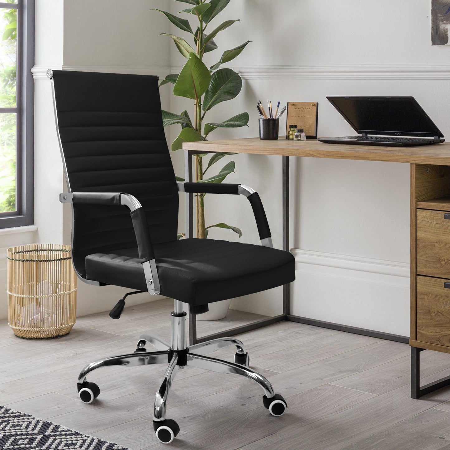 Furmax Ribbed Executive Chair with Swivel & Lumbar Support, 280 lb. Capacity
