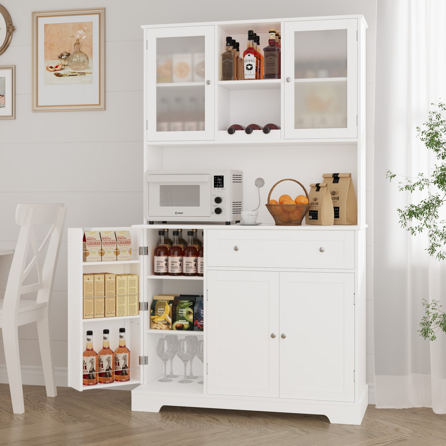 FURMAX Kitchen Pantry for Dining Room Living Room, Storage Cabinet with Doors and Adjustable Shelves 41" H x 23.6" W x 12" D ,White
