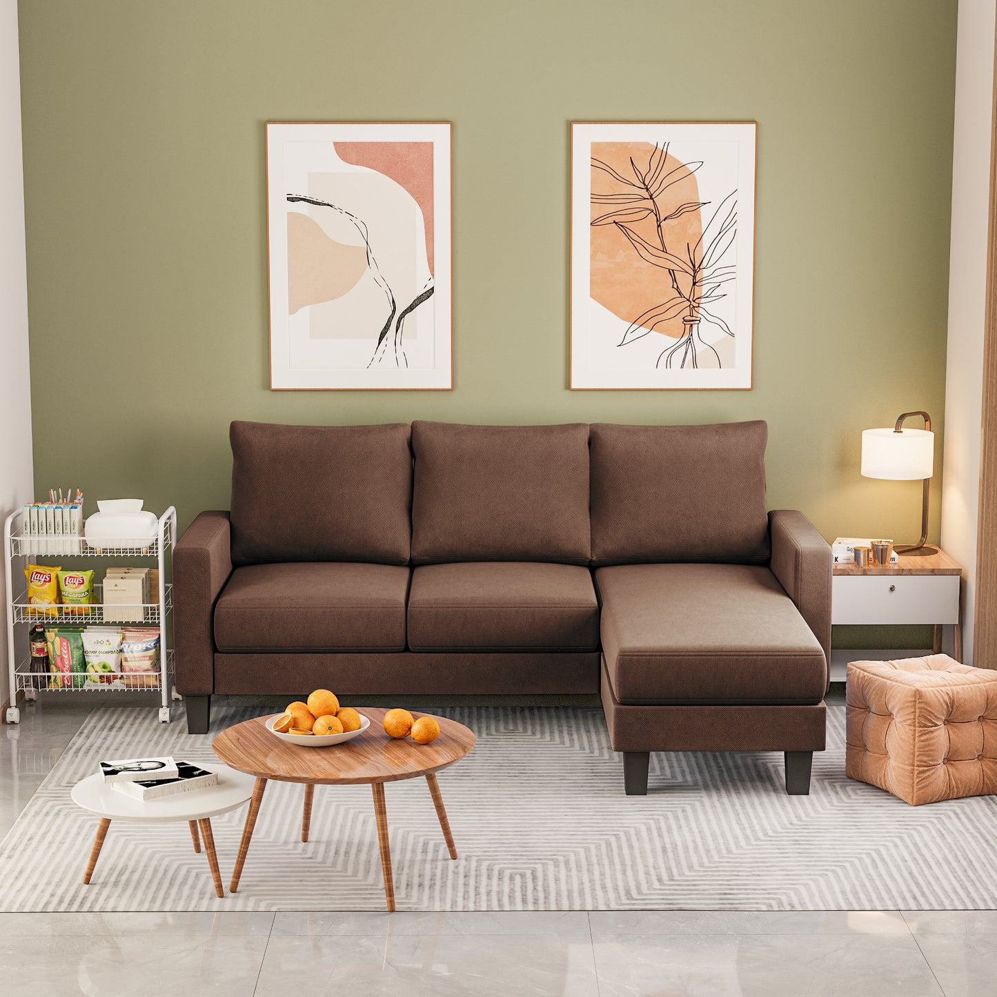 Furmax 70" Convertible Sectional Sofa Couch 3-Seat L-Shaped Small Sofa Couch with Reversible Chaise for Small Living Room, Apartment and Small Space