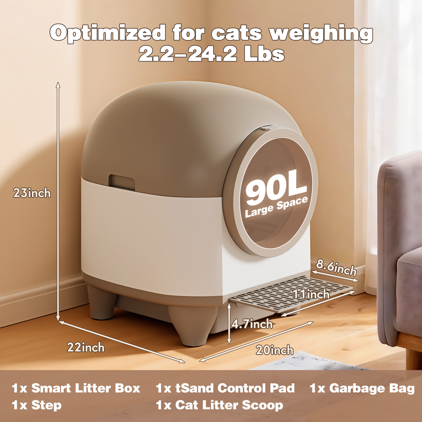 Furmax Self Cleaning cat Litter Box with Mat,Automatic Cat Litter Box for Multiple Cats with Safety Protection and App Control,A Complimentary Garbage Bag