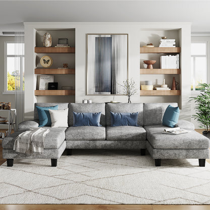 Furmax U-Shaped Sectional Sofa with Chaise, 4 Seats Chenille Fabric Sofa for Living room