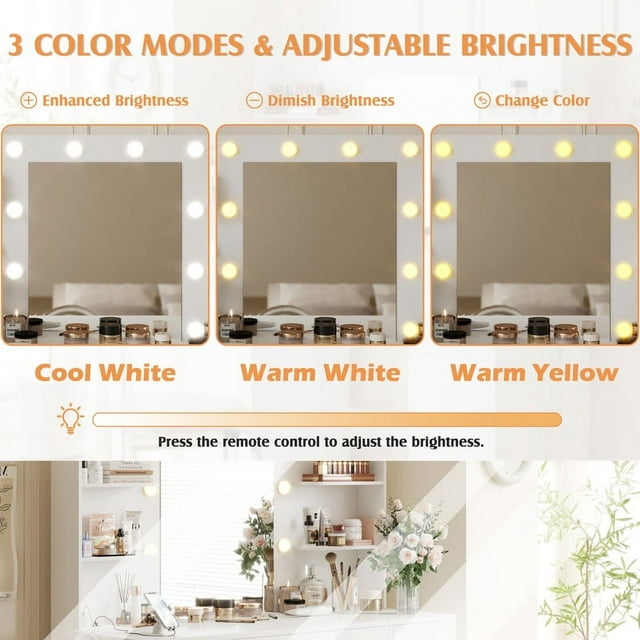 Furmax Makeup Vanity with Mirror and Drawers Vanity Desk Set with 3 Modes Adjustable Brightness Lights and USB Power Outlet