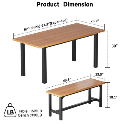 Furmax Expandable Dining Table Set for 4 with 2 Benches High Quality Metal Frame & Wood Board Kitchen Living Room Small Space Modern Kitchen Table