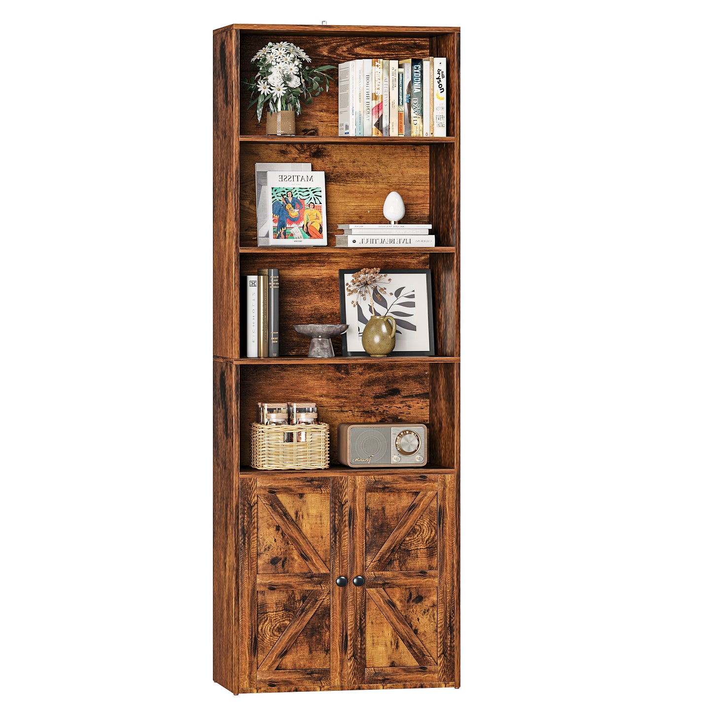 Furmax 4 Shelf Wood Bookcase for Living Room Small Modern Farmhouse