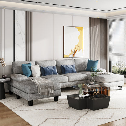 Furmax U-Shaped Sectional Sofa with Chaise, 4 Seats Chenille Fabric Sofa for Living room