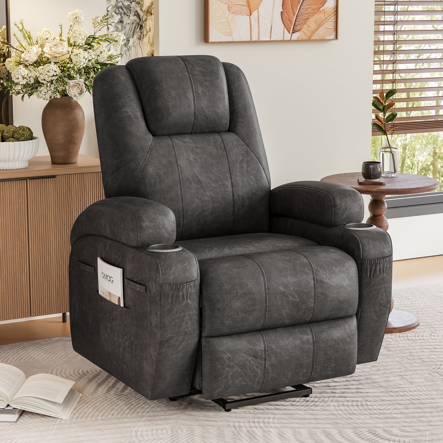 Furmax Power Lift Leathaire Fabric Recliner Chair Massage Recliner Sofa for Bedroom