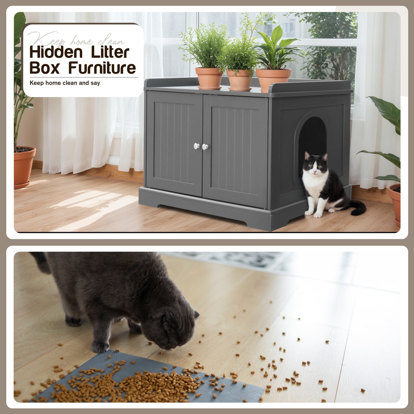 Furmax Hidden Litter Box with Removable Divider Multi-Functional Cat Litter Box Enclosed Cat Washroom Furniture