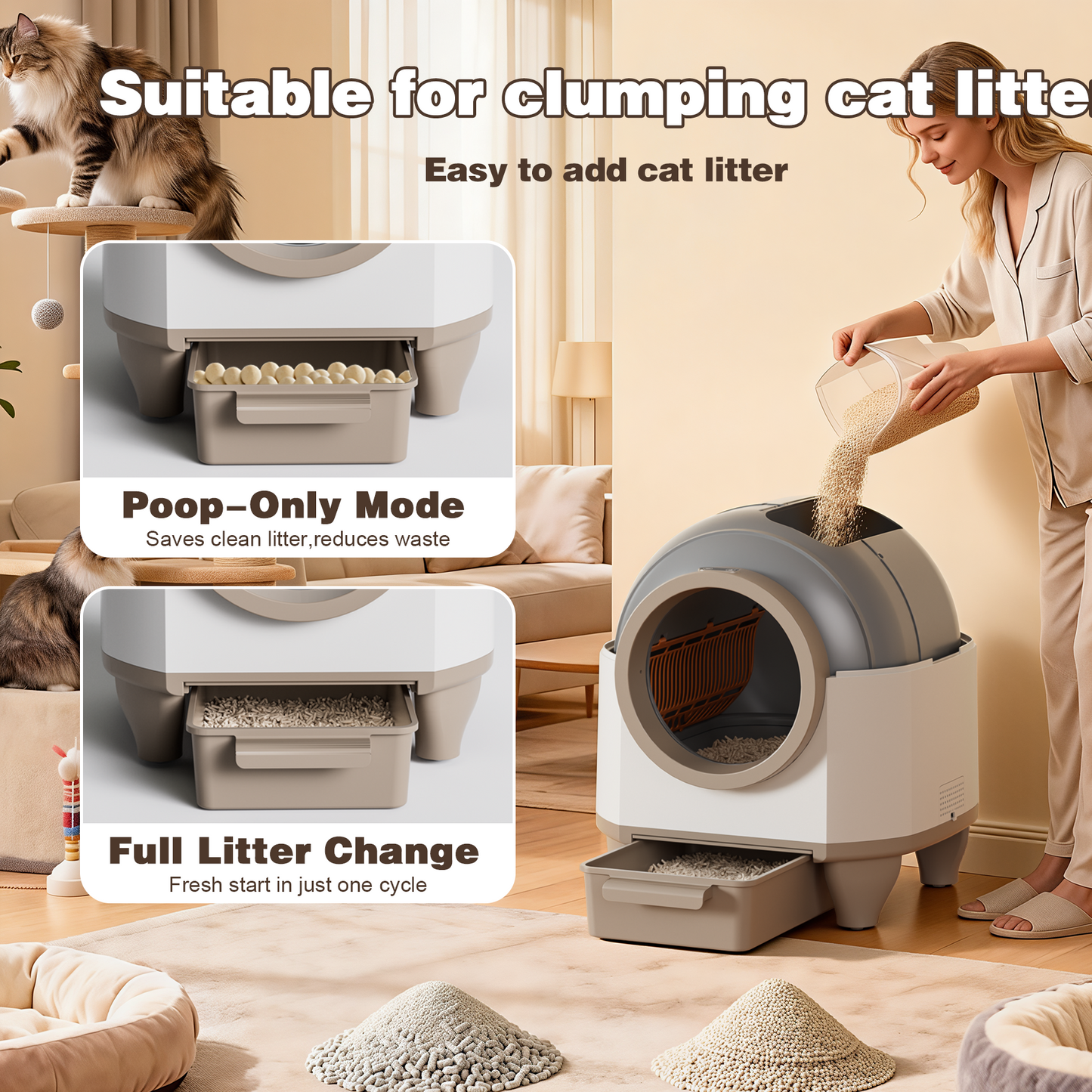 Furmax Self Cleaning cat Litter Box with Mat,Automatic Cat Litter Box for Multiple Cats with Safety Protection and App Control,A Complimentary Garbage Bag