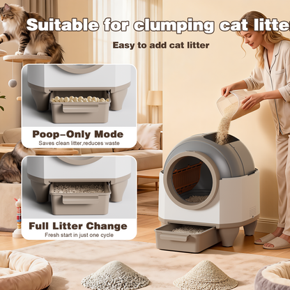 Furmax Self Cleaning cat Litter Box with Mat,Automatic Cat Litter Box for Multiple Cats with Safety Protection and App Control,A Complimentary Garbage Bag