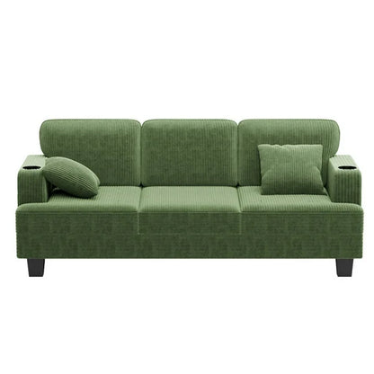 Furmax 84''W 3 Seat Sofa Couch Wide Armrest Modern Fabric Sofa with USB Charging Ports Corduroy Couch for Living Room,Green