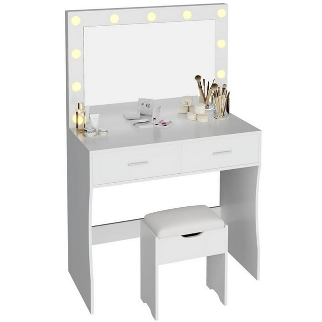 Furmax Makeup Vanity Table Set with Lights and Mirror Vanity Desk with Drawer and Chair