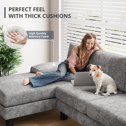 Furmax U-Shaped Sectional Sofa with Chaise, 4 Seats Chenille Fabric Sofa for Living room