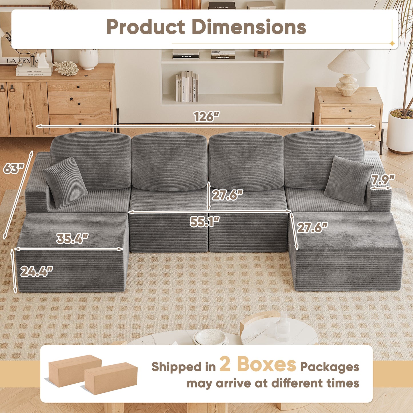 Furmax Modular Sectional Sofa – Tool-Free Assembly Multi-Seat Sofa Set for Living Room, Boneless Design Furniture