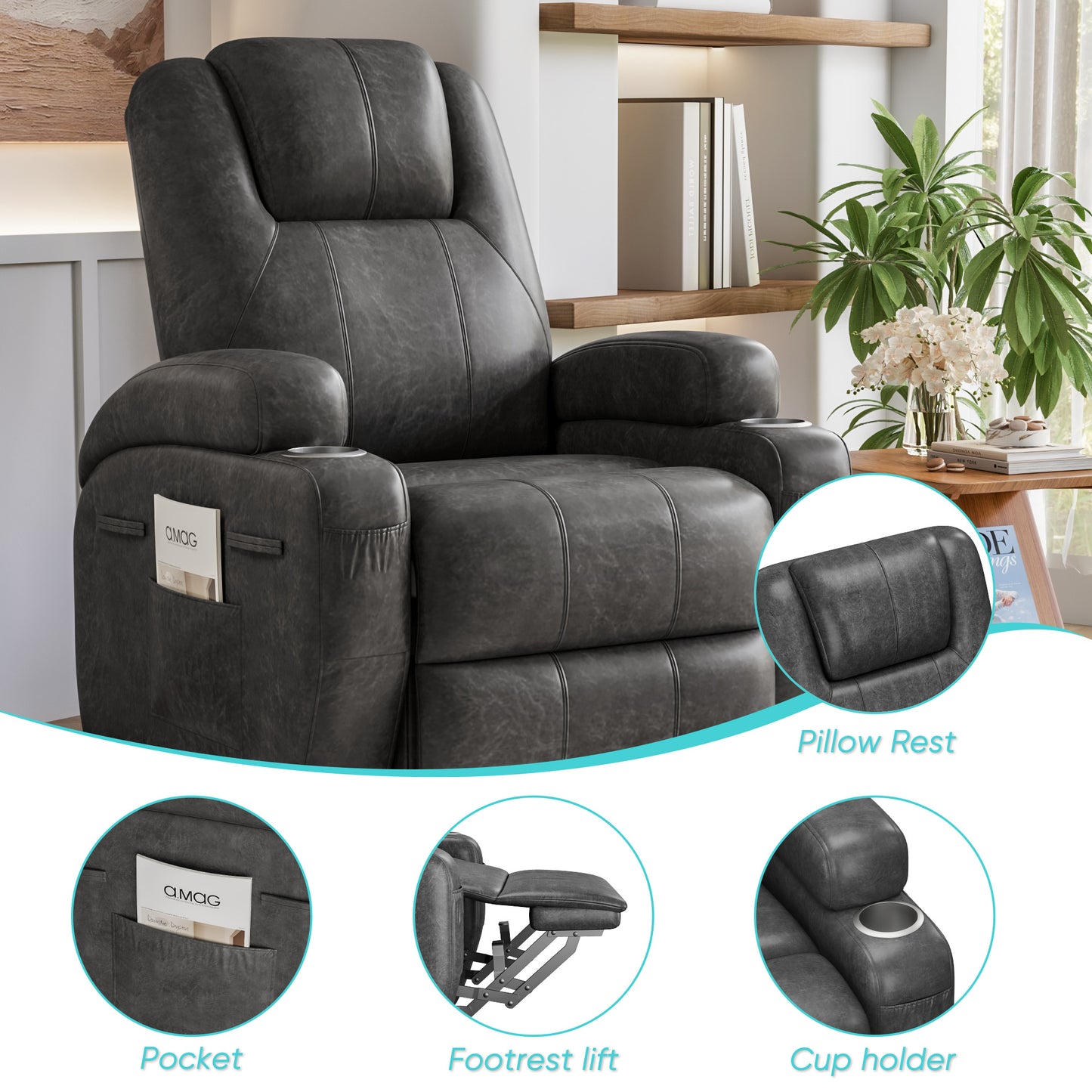 Furmax Power Lift Leathaire Fabric Recliner Chair Massage Recliner Sofa for Bedroom
