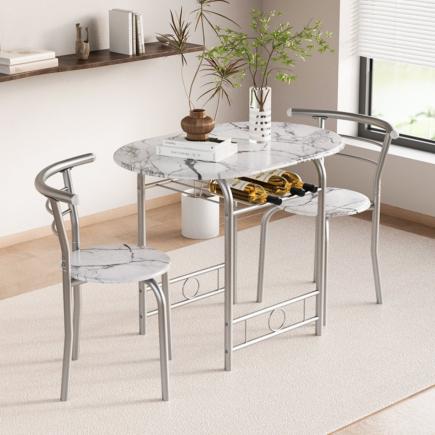Furmax 3 Piece Wood and Metal Dining set, Small dining table for 2 ,for Living Room, Dining Room, Kitchen