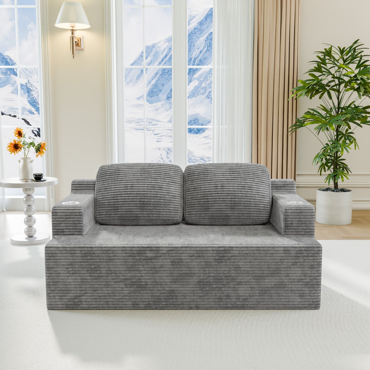 Furmax 86.61" Boneless Sofa with Side Pocket 3 Seats Cloud Loveseat Couch Soft Corduroy Sleeper Sofa Bed with Extra Deep Seats for Living Room