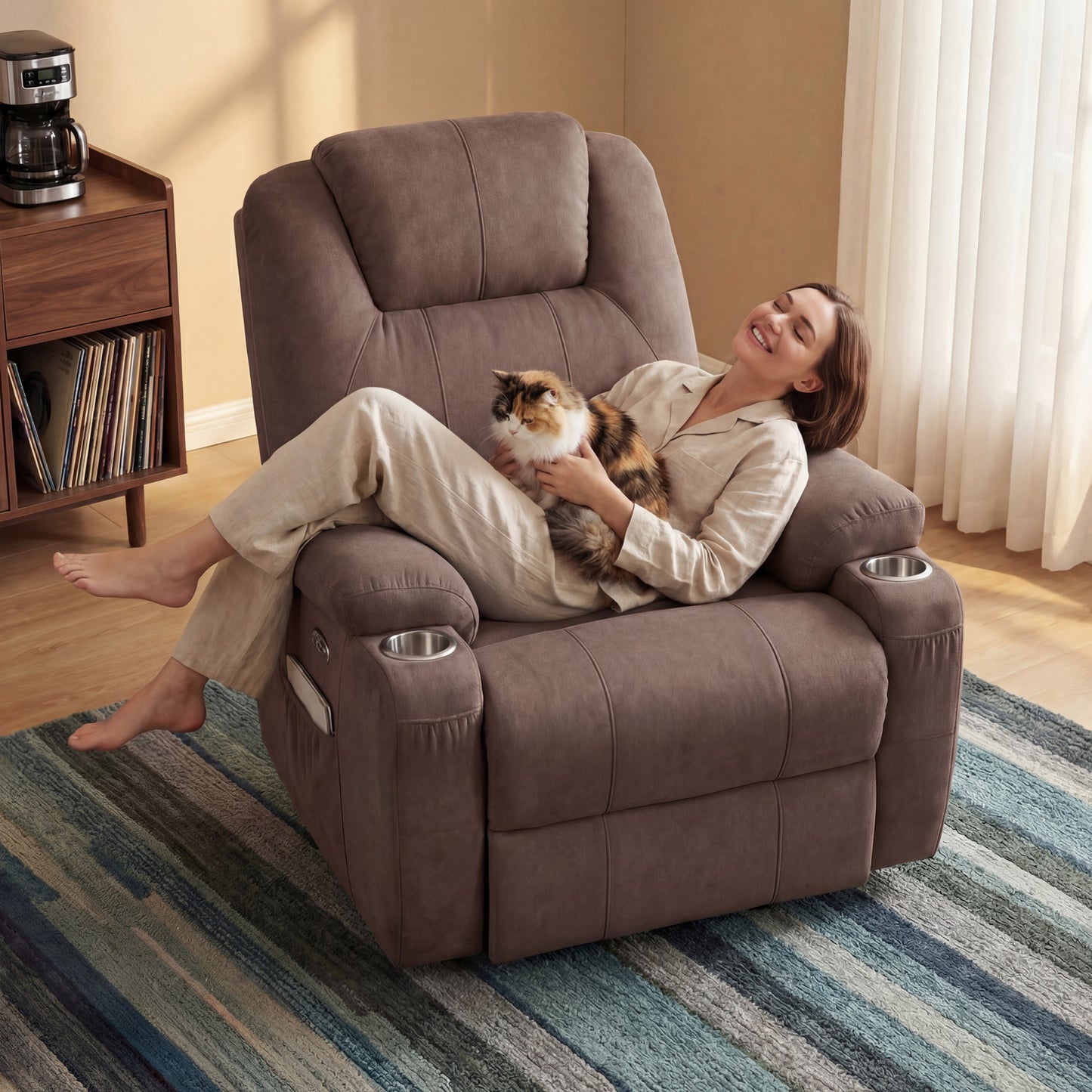 Furmax 360° Massage Swivel Rocker Recliner Single Manual Reclining Chair Sofa Modern Small Recliner Chair for Living Room,Nursery