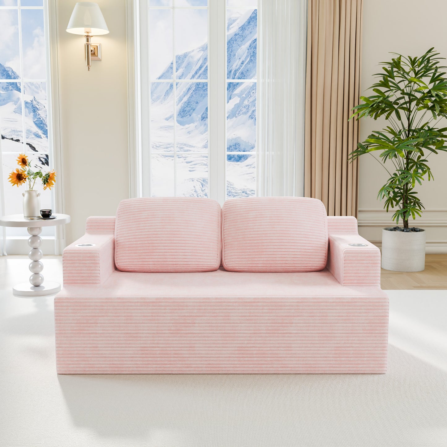 Furmax 86.61" Boneless Sofa with Side Pocket 3 Seats Cloud Loveseat Couch Soft Corduroy Sleeper Sofa Bed with Extra Deep Seats for Living Room