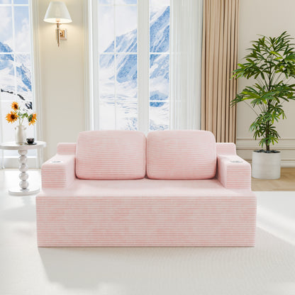 Furmax 86.61" Boneless Sofa with Side Pocket 3 Seats Cloud Loveseat Couch Soft Corduroy Sleeper Sofa Bed with Extra Deep Seats for Living Room