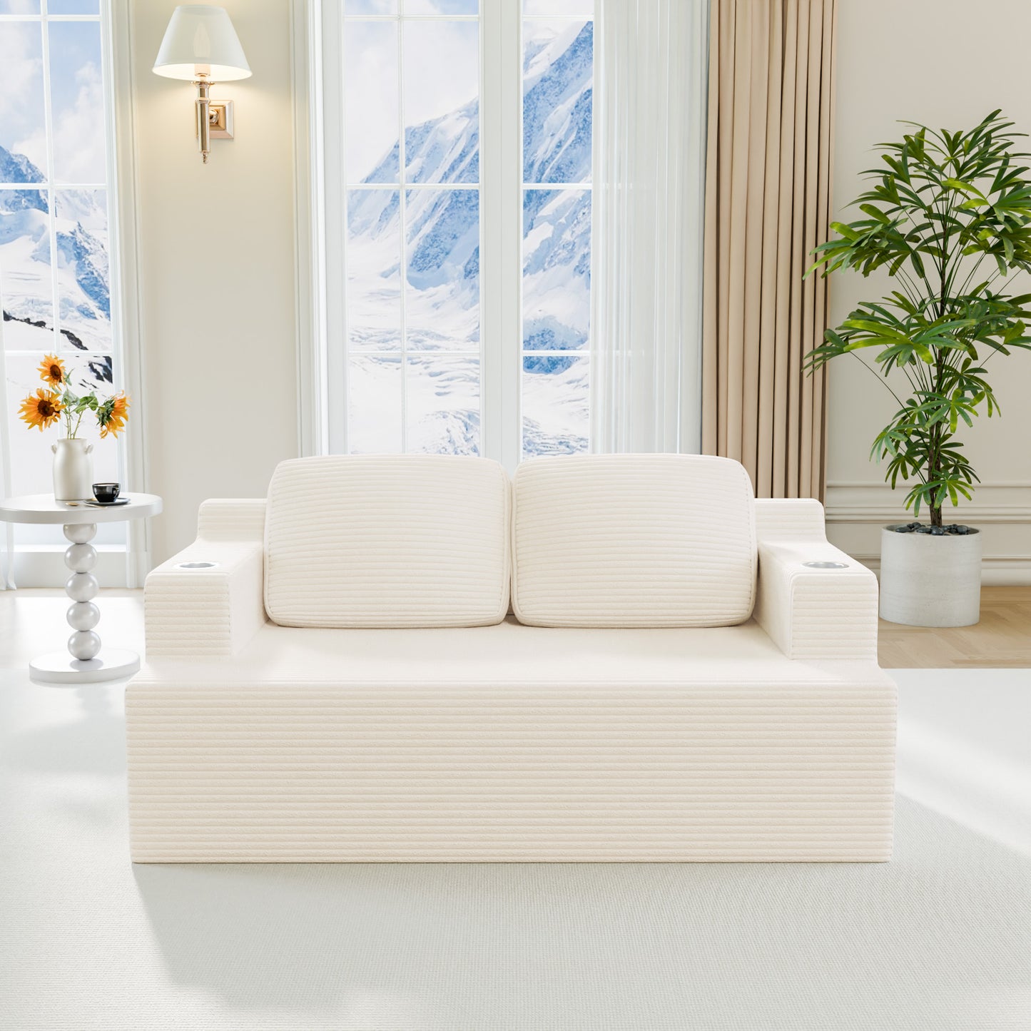 Furmax 86.61" Boneless Sofa with Side Pocket 3 Seats Cloud Loveseat Couch Soft Corduroy Sleeper Sofa Bed with Extra Deep Seats for Living Room