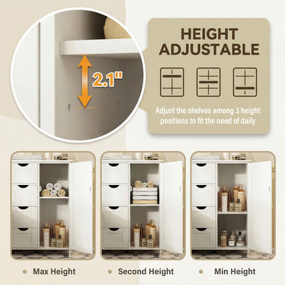 Furmax Wooden Bathroom Floor Cabinet with 4 Drawers, 1 Adjustable Shelf & 1 Cupboard，Side Storage Organizer Storage Cabinet for Bathroom, Entryway