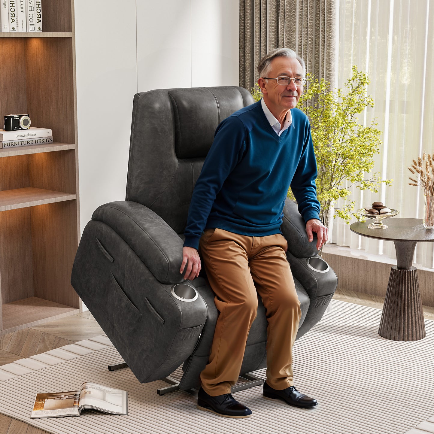 Furmax Power Lift Leathaire Fabric Recliner Chair Massage Recliner Sofa for Bedroom