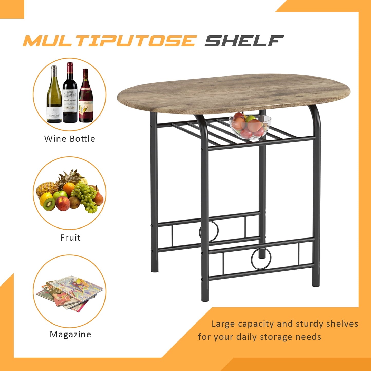Furmax 3 Piece Wood and Metal Dining set, Small dining table for 2 ,for Living Room, Dining Room, Kitchen
