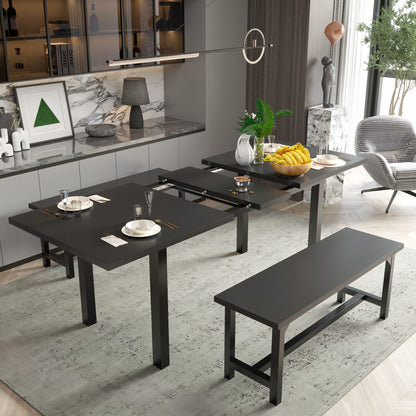 Furmax Expandable Dining Table Set for 4 with 2 Benches High Quality Metal Frame & Wood Board Kitchen Living Room Small Space Modern Kitchen Table