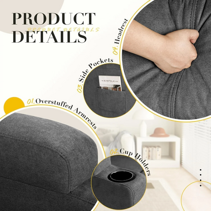 ‎Furmax Recliner Chair, 360° Swivel Rocker Chair for Adults, Rocking Recliner Chair with Massage, Single Sofa with Side Pockets Cup Holders for Living Room, Bedroom, Nursery (Fabric, Dark Gray)
