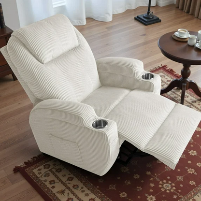 Furmax Electric Power Lift Recliner Soft Corduroy Chair Sofa with with 8 Vibrating Massages Ergonomic Lounge Chair with 2 Cup Holders and Side Pocket,Beige