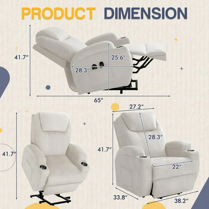 Furmax Electric Power Lift Recliner Soft Corduroy Chair Sofa with with 8 Vibrating Massages Ergonomic Lounge Chair with 2 Cup Holders and Side Pocket,Beige