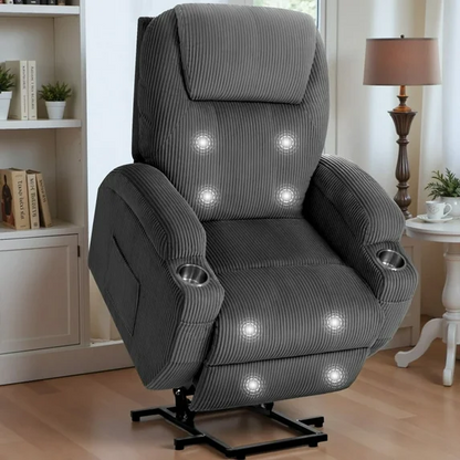 Furmax Electric Power Lift Recliner Soft Corduroy Chair Sofa with with 8 Vibrating Massages Ergonomic Lounge Chair with 2 Cup Holders and Side Pocket,Beige