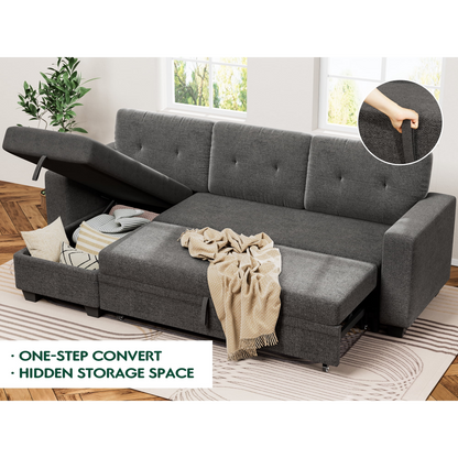 Furmax Convertible L Shaped Sectional Sofa with Storage Chaise and Pullout Sofa Bed, Gray