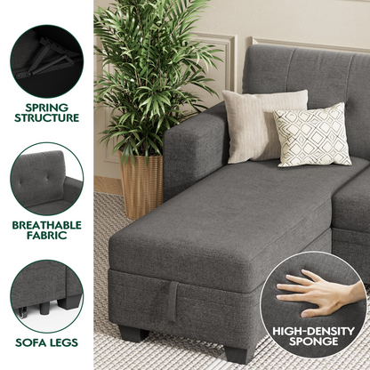Furmax Convertible L Shaped Sectional Sofa with Storage Chaise and Pullout Sofa Bed, Gray