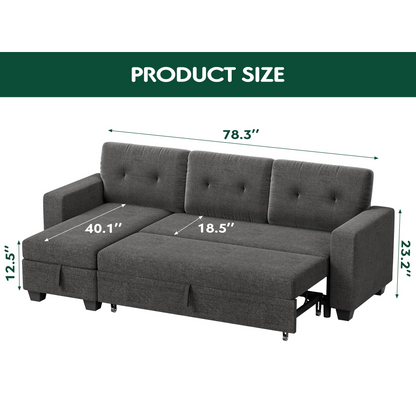 Furmax Convertible L Shaped Sectional Sofa with Storage Chaise and Pullout Sofa Bed, Gray