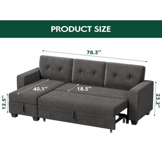 Furmax Convertible L Shaped Sectional Sofa with Storage Chaise and Pullout Sofa Bed, Gray