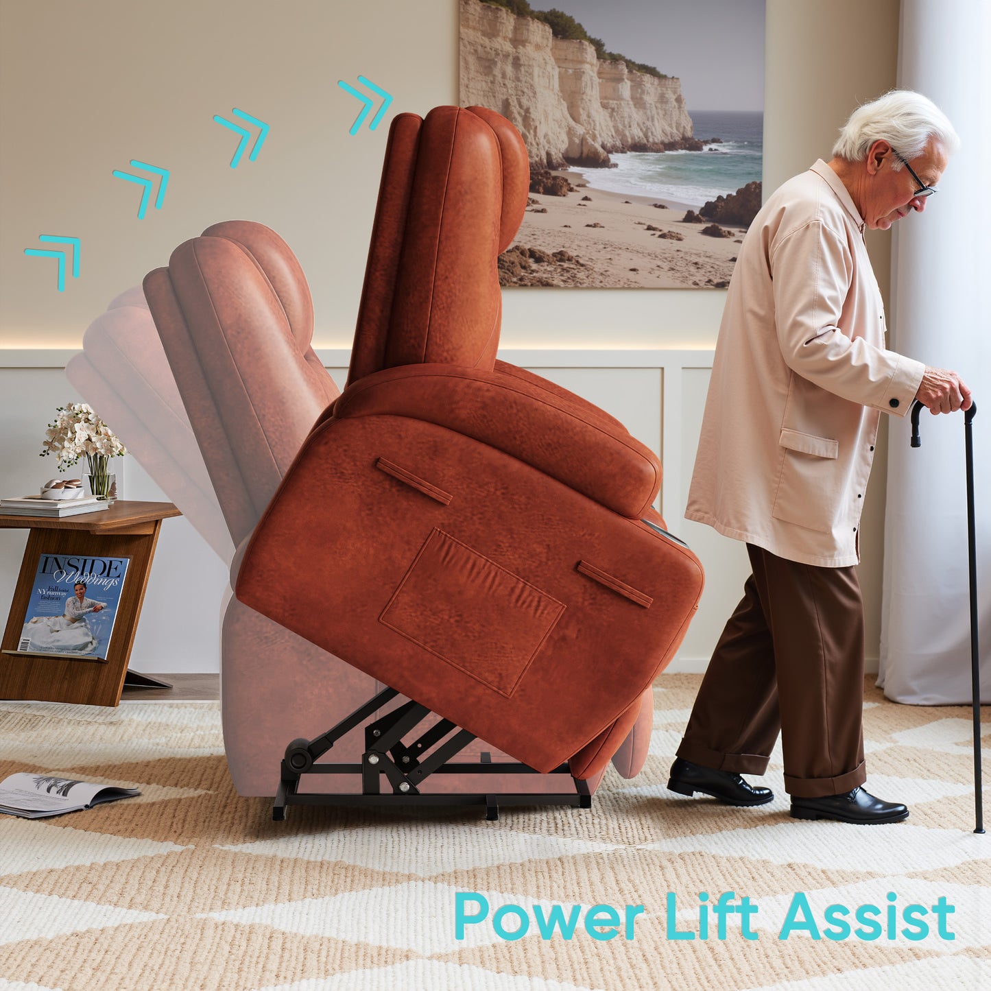 Furmax Power Lift Leathaire Fabric Recliner Chair Massage Recliner Sofa for Bedroom