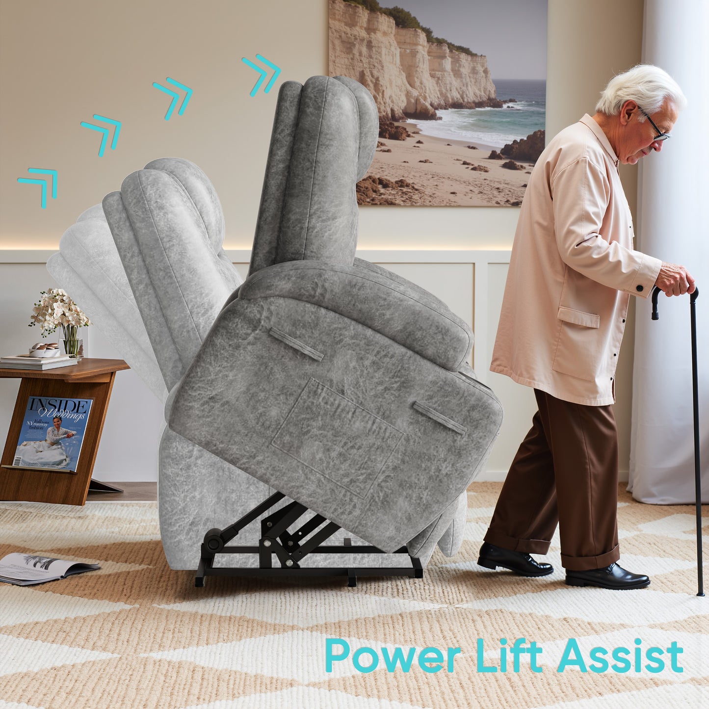 Furmax Power Lift Leathaire Fabric Recliner Chair Massage Recliner Sofa for Bedroom