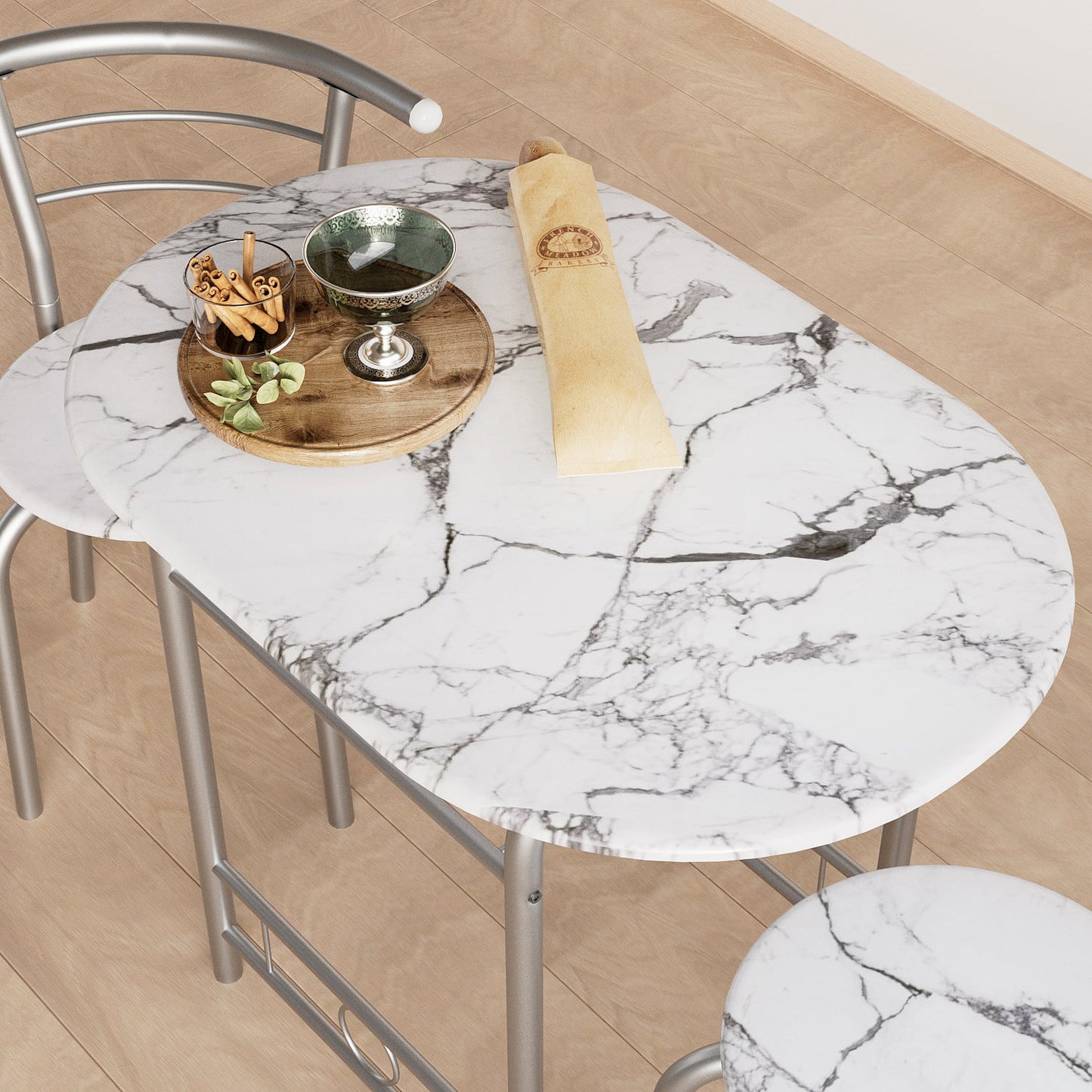 Furmax 3 Piece Wood and Metal Dining set, Small dining table for 2 ,for Living Room, Dining Room, Kitchen