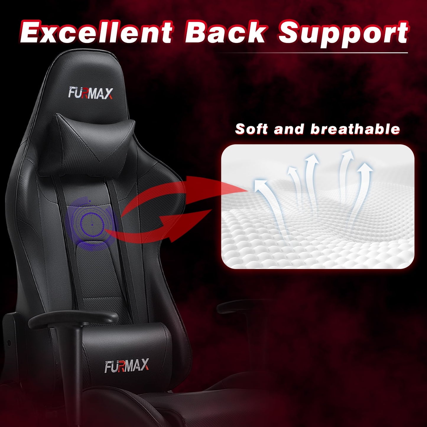 Furmax High-Back Gaming Office Chair Ergonomic Racing Style Adjustable Height Executive Computer Chair with Adjustable Headrest and Lumbar Pillow