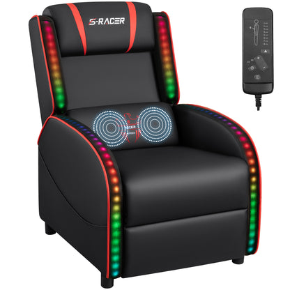 Furmax RGB LED Lights Gaming Massage Recliner Chair Racing Style Single Living Room Sofa Ergonomic Home Theater Seating with Massage Lumbar Support