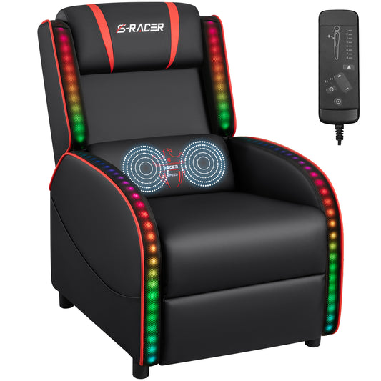 Furmax RGB LED Lights Gaming Massage Recliner Chair Racing Style Single Living Room Sofa Ergonomic Home Theater Seating with Massage Lumbar Support