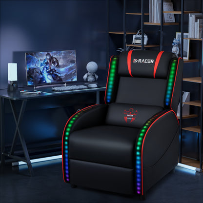 Furmax RGB LED Lights Gaming Massage Recliner Chair Racing Style Single Living Room Sofa Ergonomic Home Theater Seating with Massage Lumbar Support