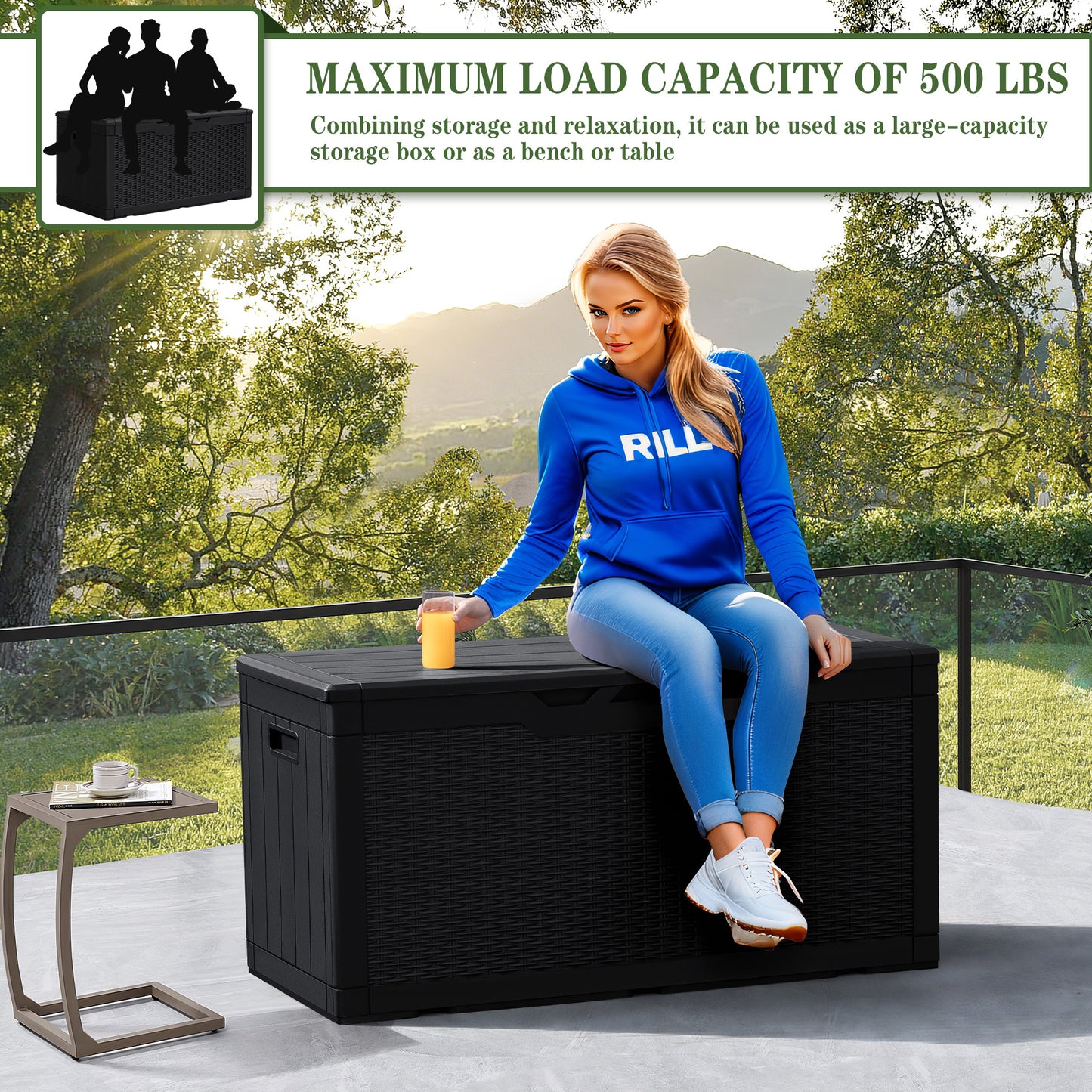 Furmax 100 Gallon Patio Lockable Storage Box, Indoor Outdoor Large Size Resin Deck Container,